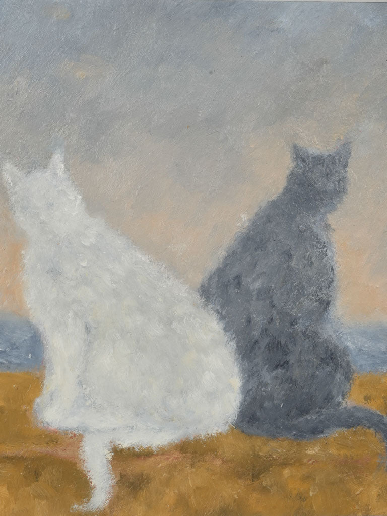 Small Contemporary Painting By Karibou - Les Chats du Bord de Mer - Cats By The Seashore - 14¼" x 14¼"