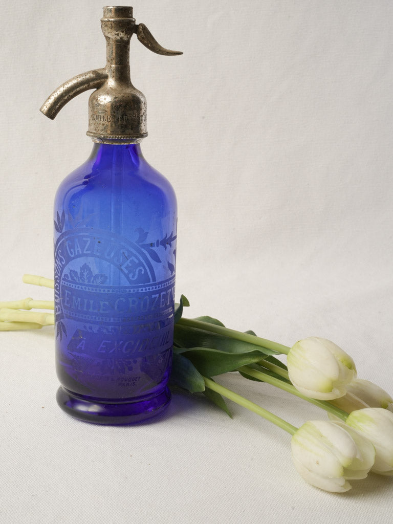 Vintage cobalt-blue soda siphon