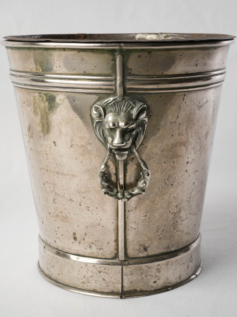 Late 19th-Century Neoclassical Silver-Plated Ice Bucket W/ Lion Ring Handles - 9"