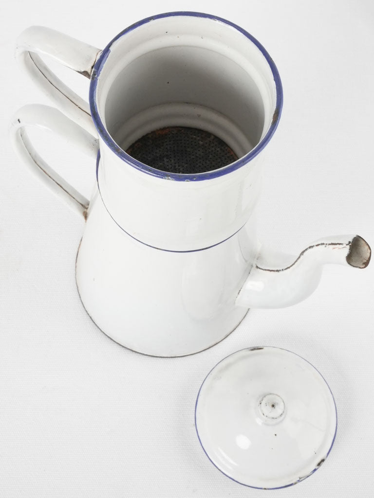Large antique French enamel coffee pot 13¾"