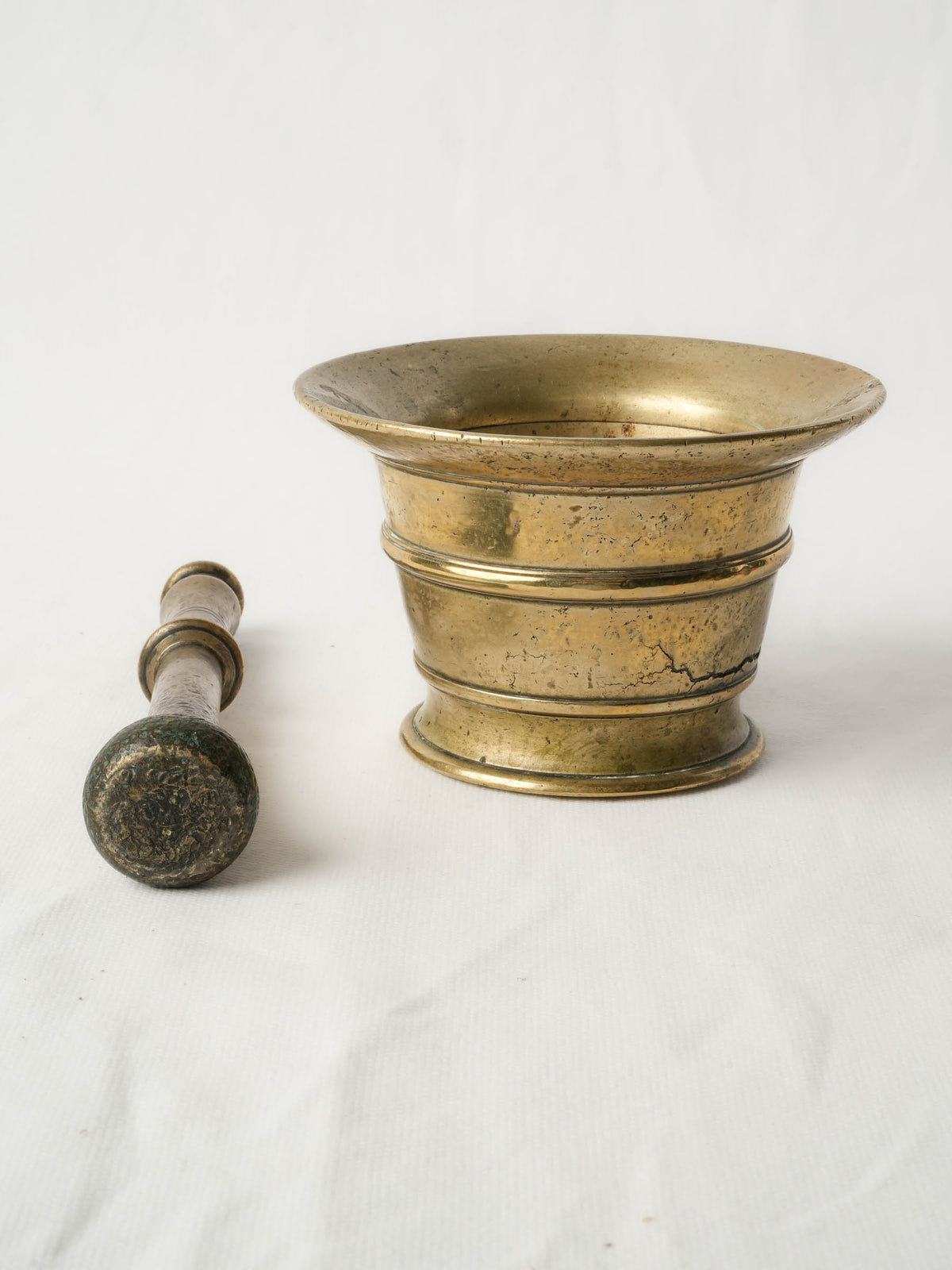 Petite 18th-Century Cast Brass Mortar and Pestle - 3½"