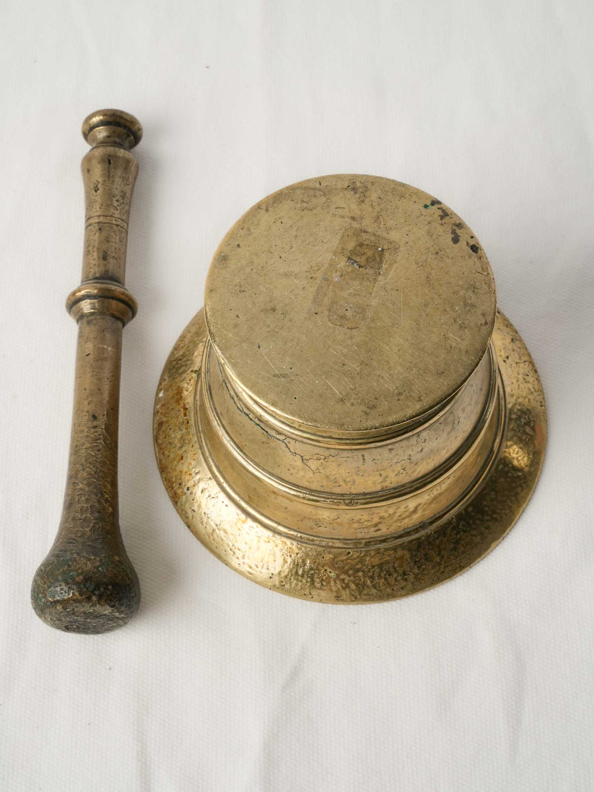 Petite 18th-Century Cast Brass Mortar and Pestle - 3½"