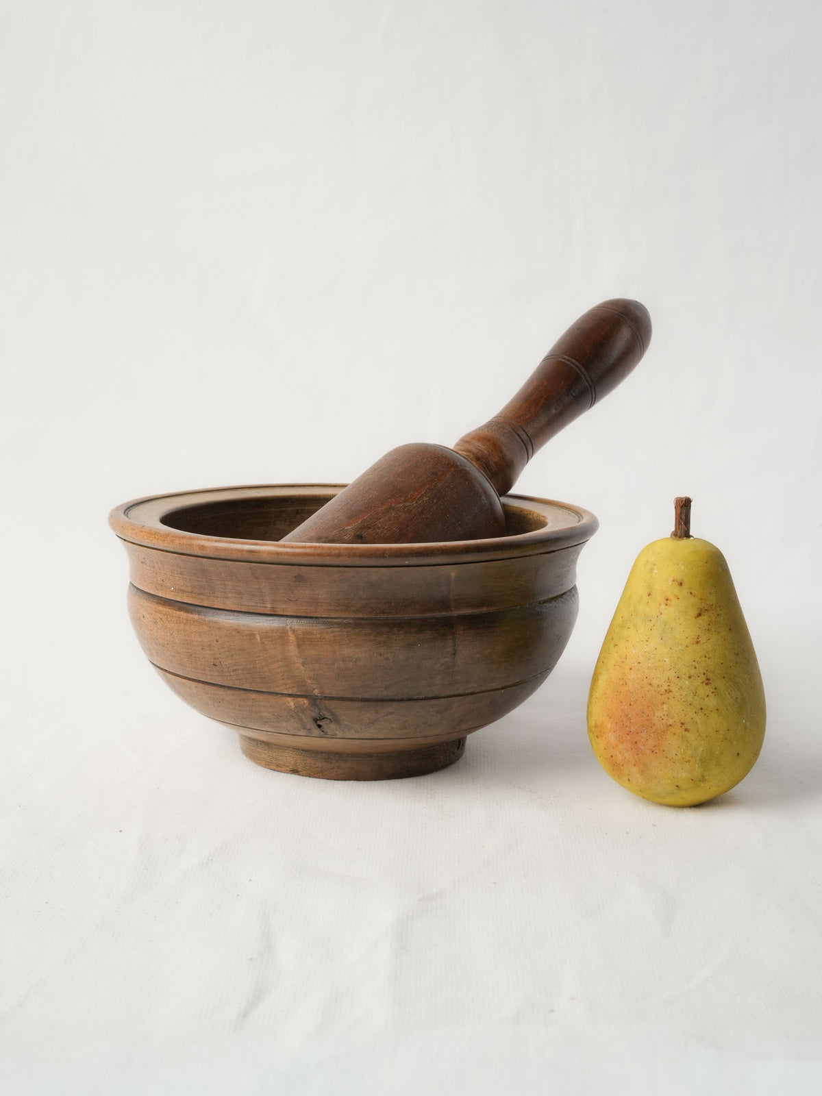 19th-Century French Turned-Wood Mortar and Pestle Set - 4"