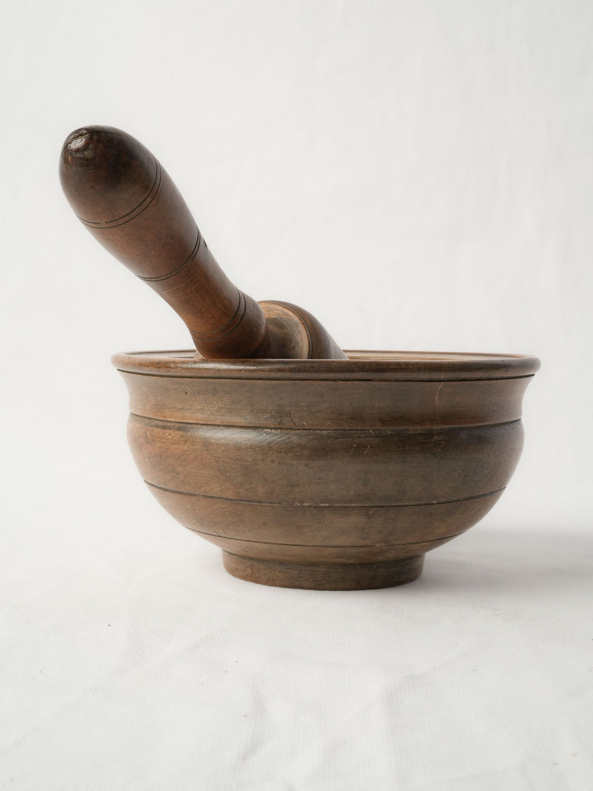 19th-Century French Turned-Wood Mortar and Pestle Set - 4"