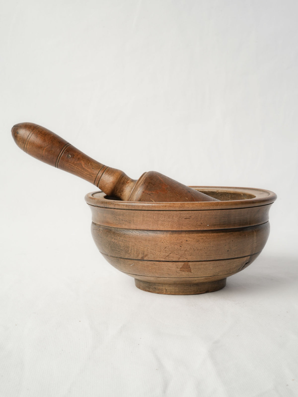 19th-Century French Turned-Wood Mortar and Pestle Set - 4"