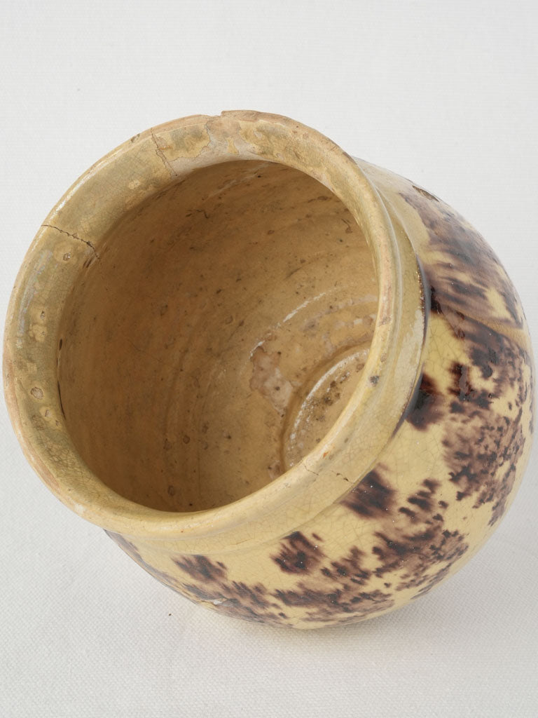 Aged brown & yellow rustic pot