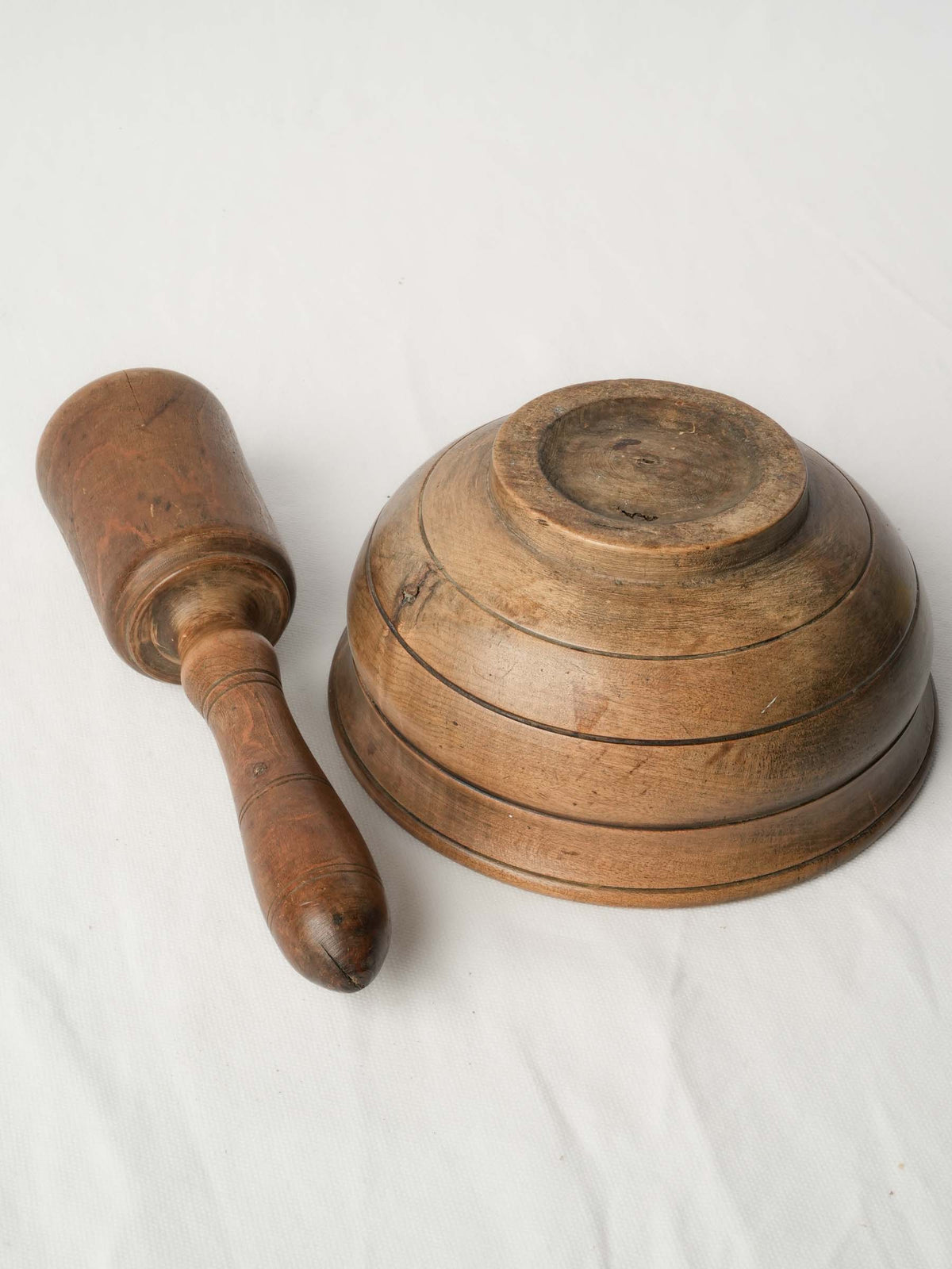 19th-Century French Turned-Wood Mortar and Pestle Set - 4"
