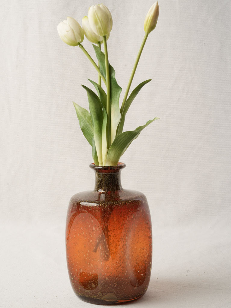 Vintage amber bubble-glass vase  
