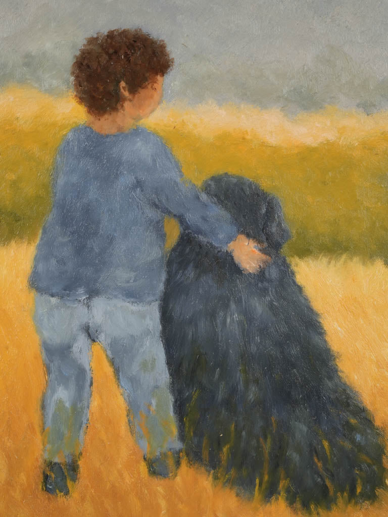 Small Contemporary Painting By Karibou - L'Enfant et le Chien (The Child and The Dog) - 14¼" x 14¼"