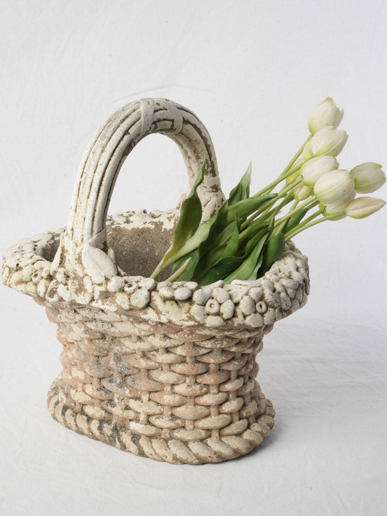 Antique woven basket jardinière