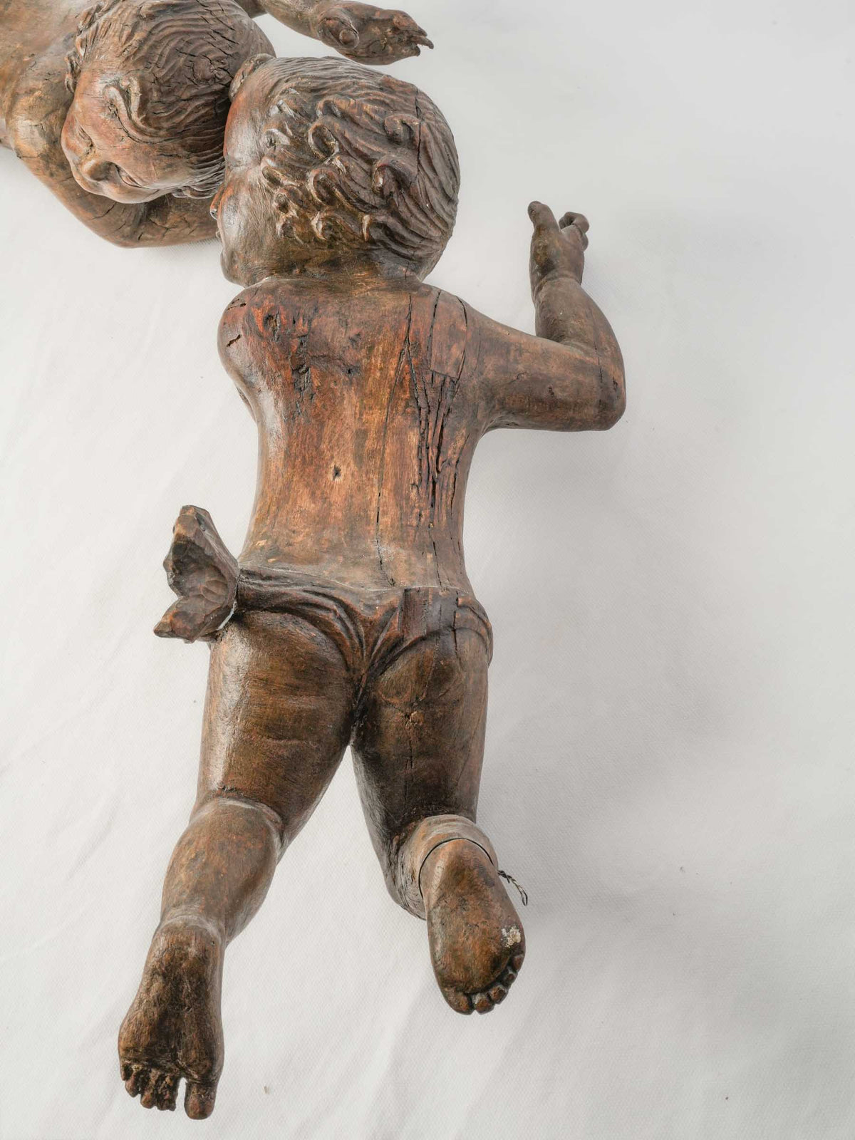 Pair of 18th-Century Carved Wooden Cherubs for Wall Display - 20½"