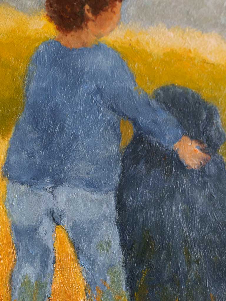 Small Contemporary Painting By Karibou - L'Enfant et le Chien (The Child and The Dog) - 14¼" x 14¼"