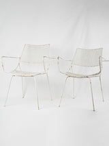 Vintage French white metal armchairs