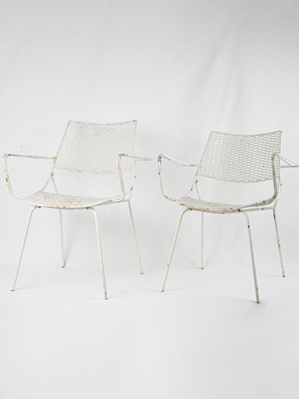 Vintage French white metal armchairs