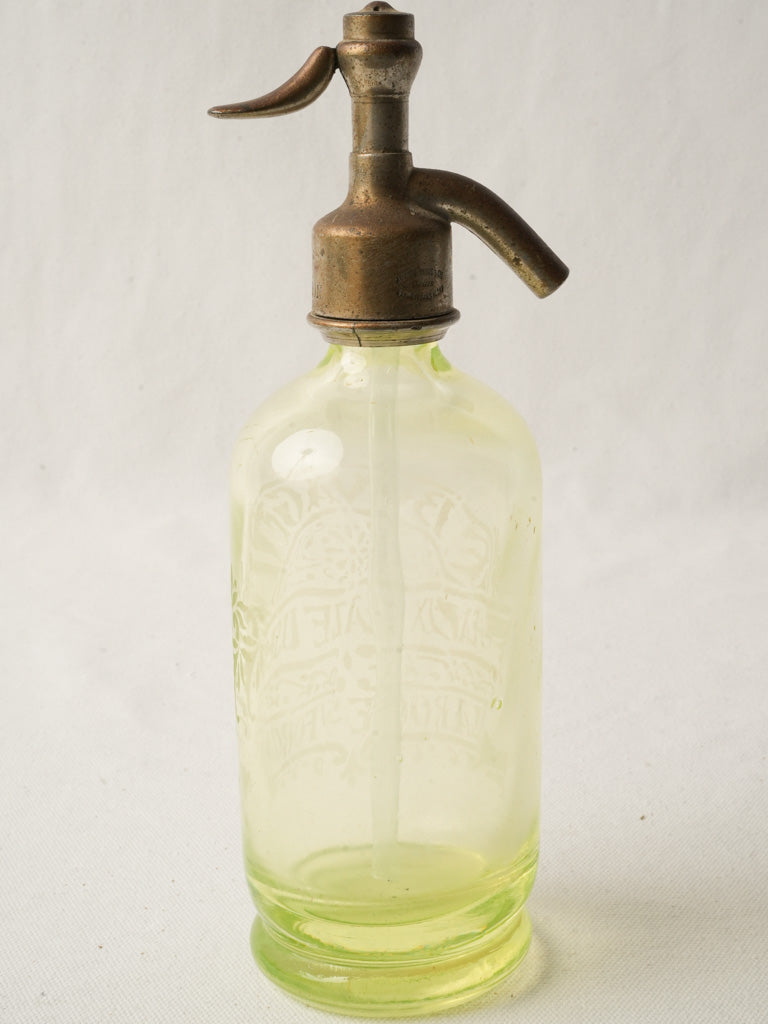 Translucent chartreuse uranium glass siphon  