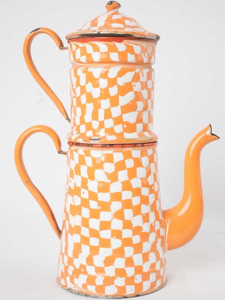 Orange enamelware coffee pot - 1930s - 14½"