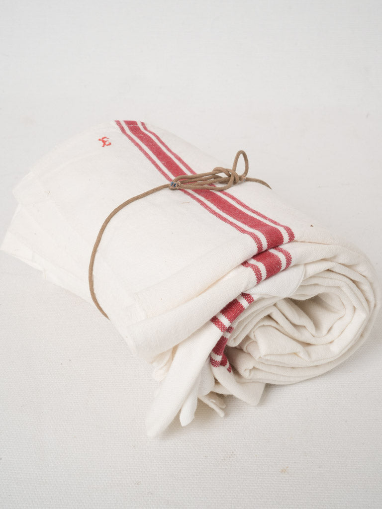 Antique monogrammed French linen tea towels