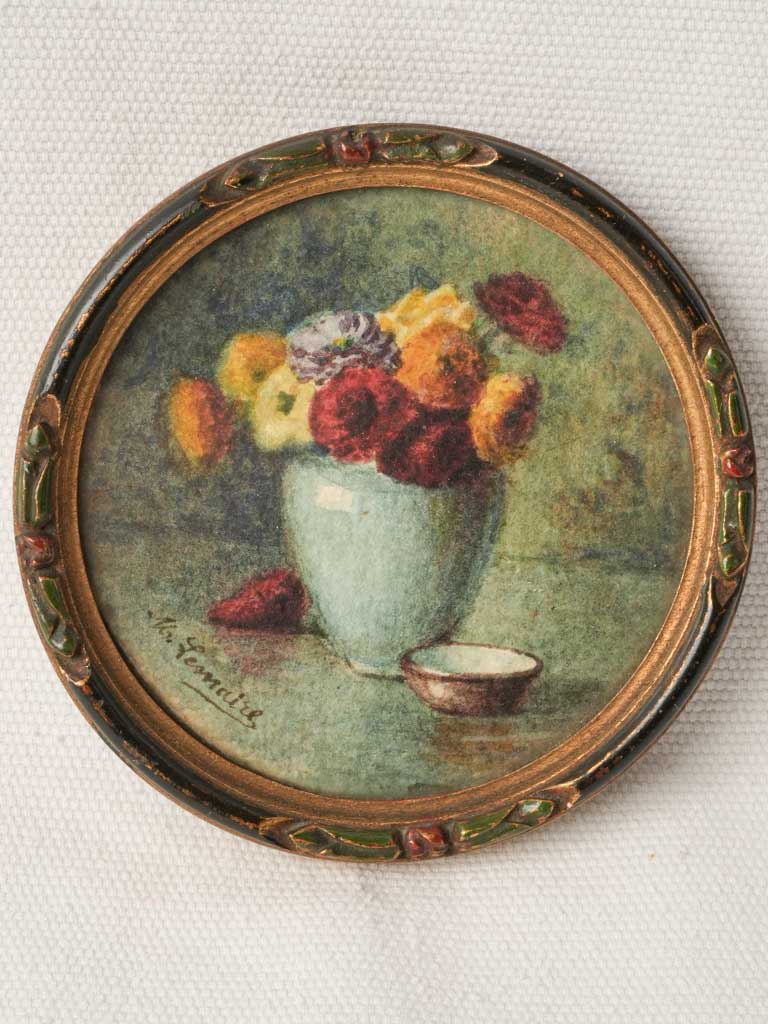 Refined antique floral painting miniature  
