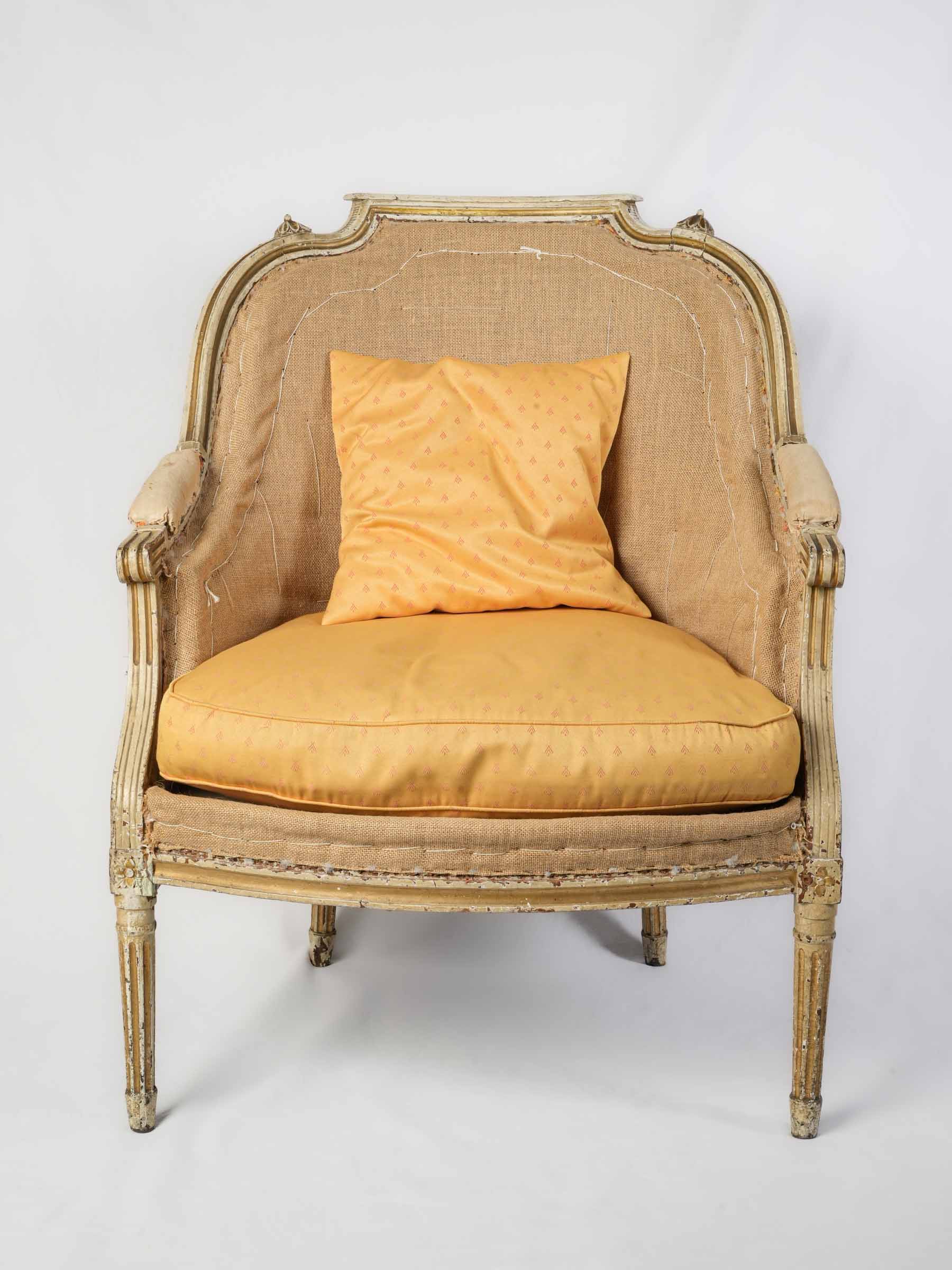 Pair of Louis XVI Period Bergères in Original Painted Finish - 37½"