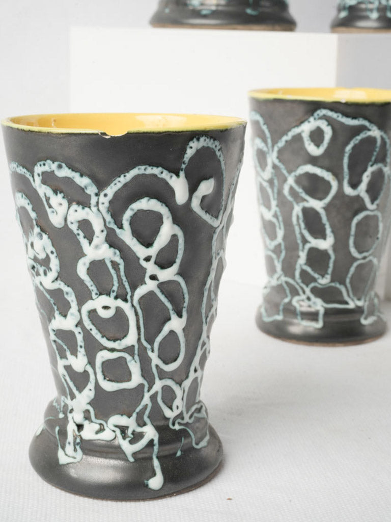 Sunny 1960s Vallauris Ceramic Juice Set w/ Pitcher & Six Tumblers - 8¾"