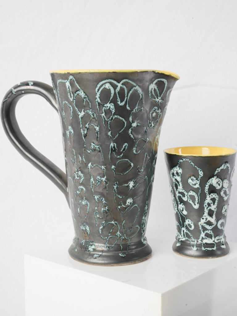 Sunny 1960s Vallauris Ceramic Juice Set w/ Pitcher & Six Tumblers - 8¾"