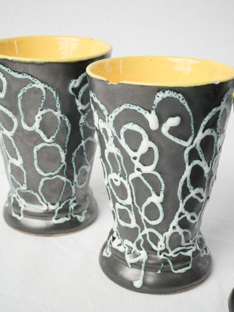 Sunny 1960s Vallauris Ceramic Juice Set w/ Pitcher & Six Tumblers - 8¾"