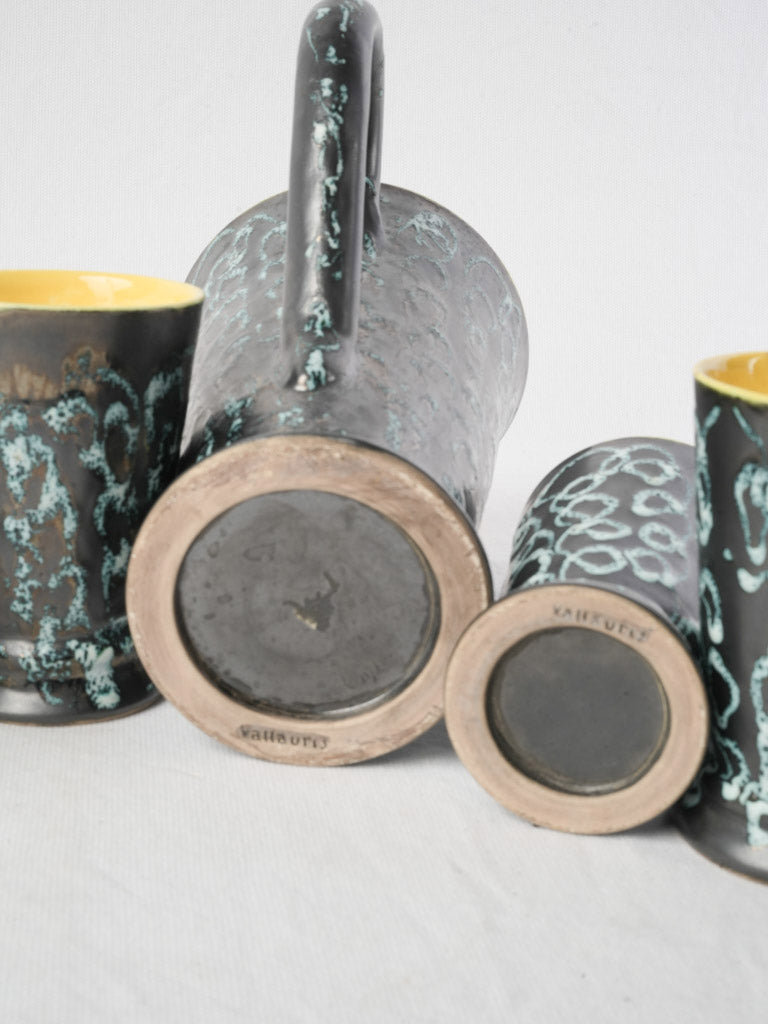 Sunny 1960s Vallauris Ceramic Juice Set w/ Pitcher & Six Tumblers - 8¾"