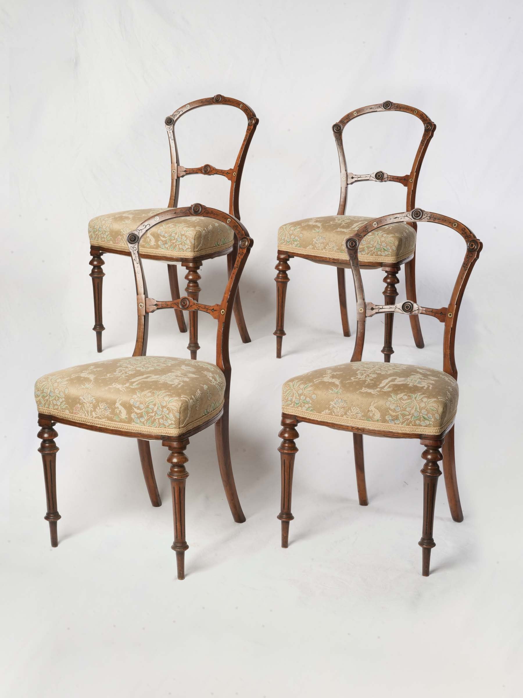 Set of Four Delicate Open-Back Fruitwood Chairs