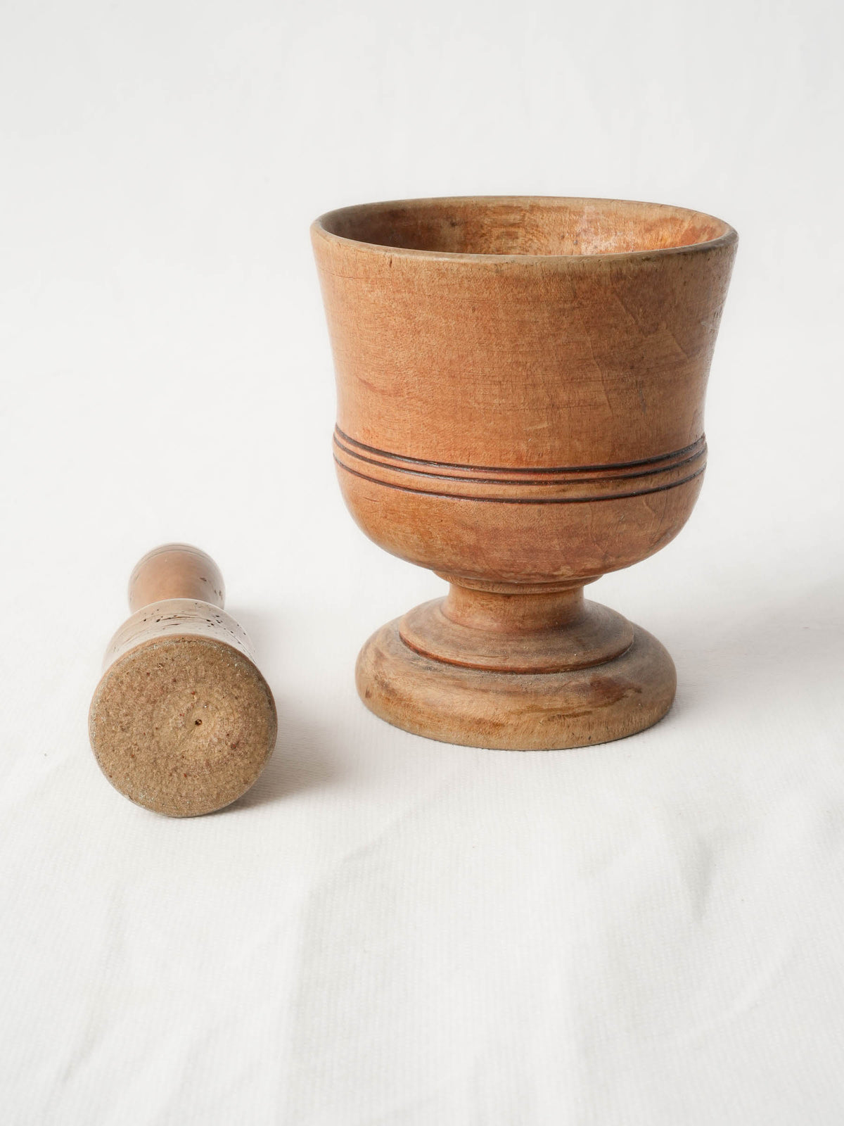 Small 19th-Century French Hand-Turned Wood Mortar and Pestle, Warm Honey-Brown Tone - 4¾"