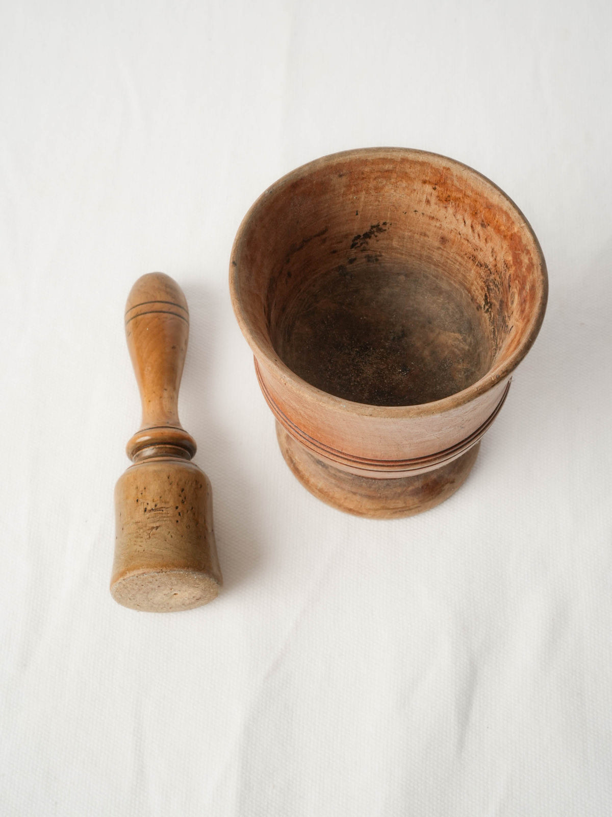 Small 19th-Century French Hand-Turned Wood Mortar and Pestle, Warm Honey-Brown Tone - 4¾"