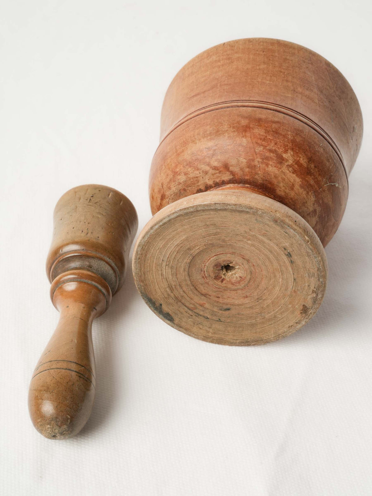 Small 19th-Century French Hand-Turned Wood Mortar and Pestle, Warm Honey-Brown Tone - 4¾"