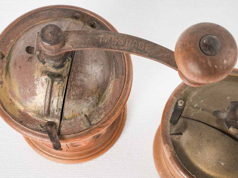2 antique Italian Tre Spade coffee grinders FB 8¾"