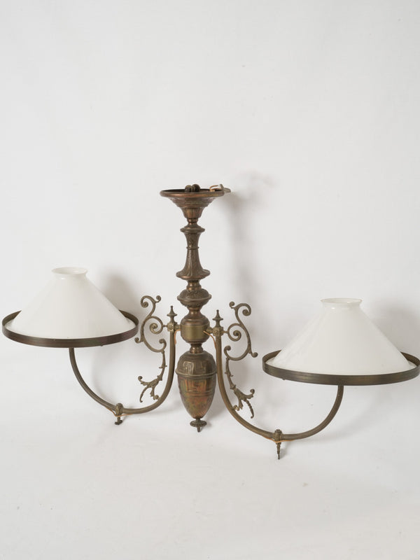 Antique French bistro ceiling light - opaline & brass