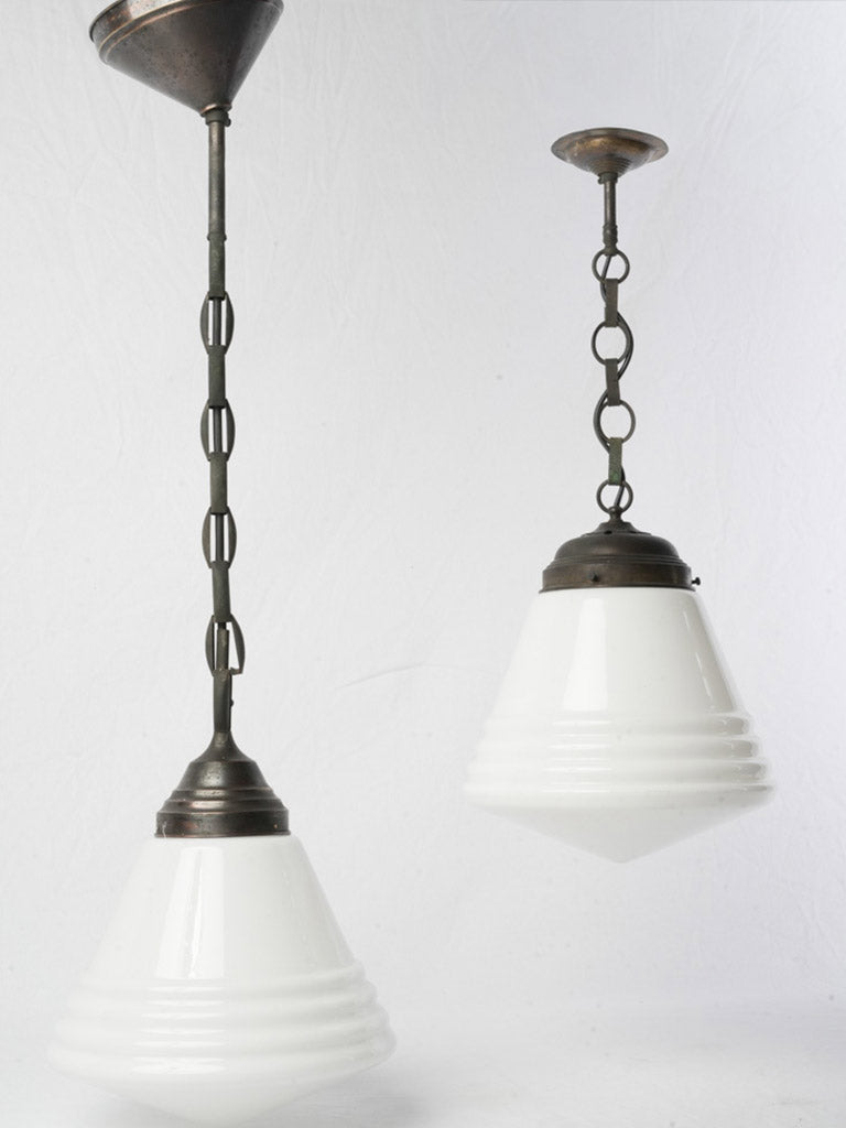 Pair of Philips Phililite Art Deco Opaline Glass Pendant Lights -1930s  - 28¾"