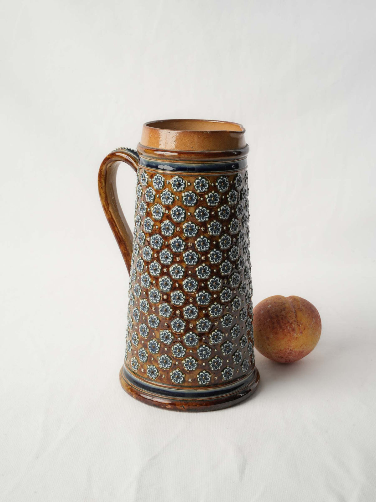 1875 Doulton Lambeth Stoneware Pitcher w/ Applied Floral Decoration - 9¾"