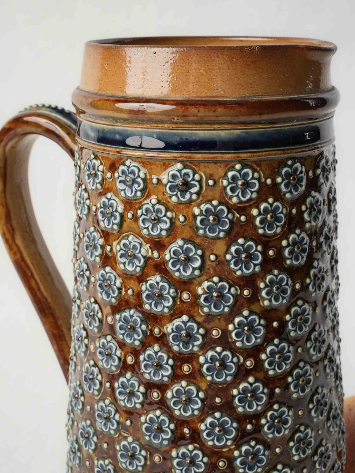 1875 Doulton Lambeth Stoneware Pitcher w/ Applied Floral Decoration - 9¾"