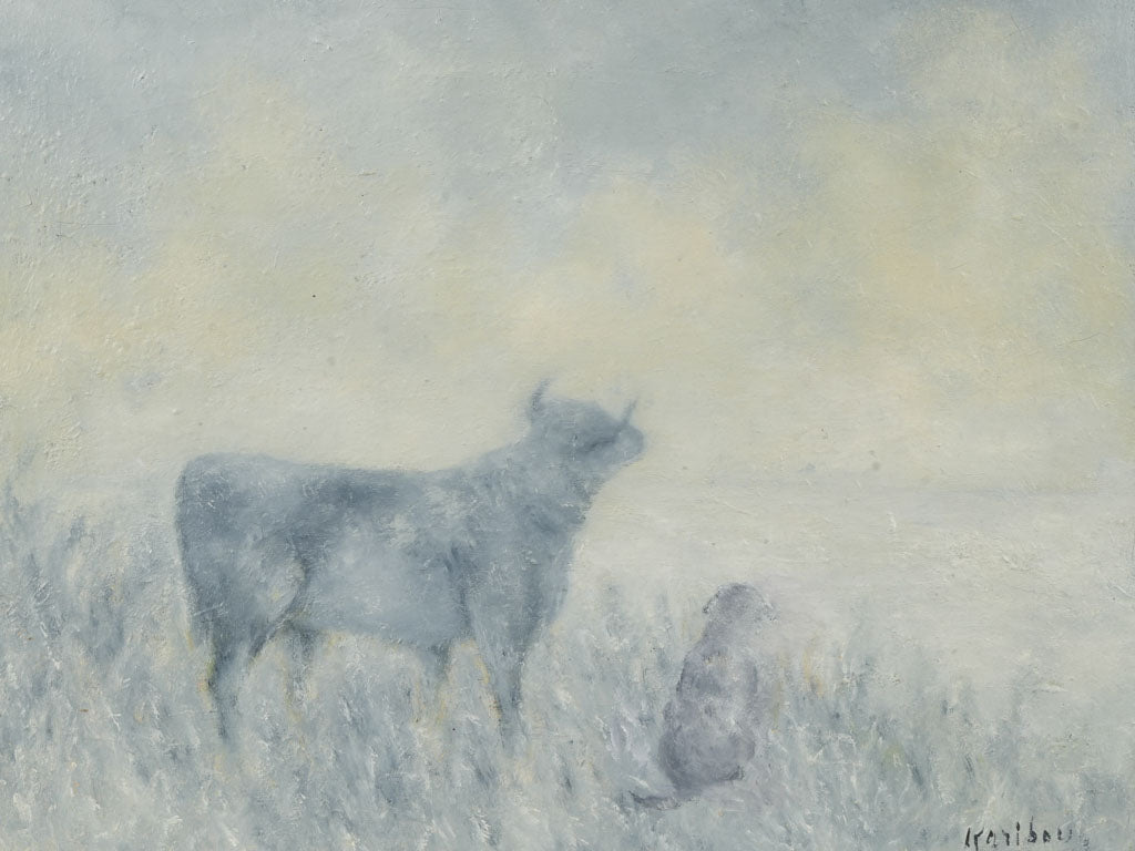 Small Contemporary Painting By Karibou - Au Loin (In the distance) - 13" x 16¼"