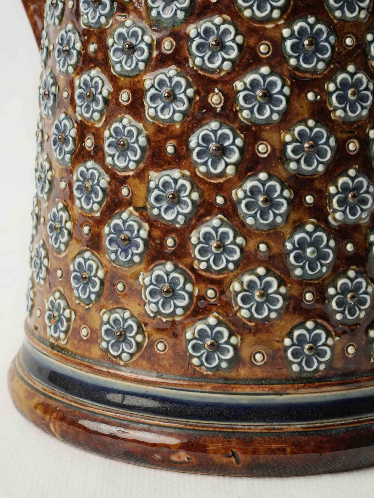 1875 Doulton Lambeth Stoneware Pitcher w/ Applied Floral Decoration - 9¾"