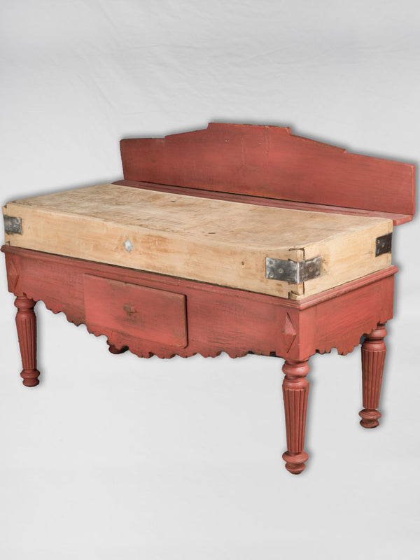 Vintage red French butcher's table