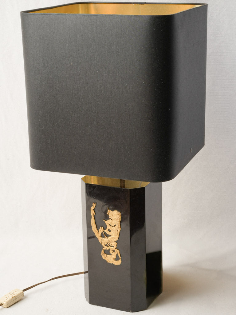 1970s French Modernist Table Lamp in Black Lacquer and Gilded Bronze - 24¾"