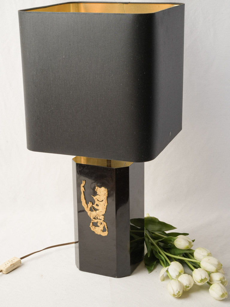 1970s French Modernist Table Lamp in Black Lacquer and Gilded Bronze - 24¾"