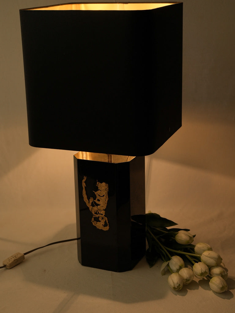 1970s French Modernist Table Lamp in Black Lacquer and Gilded Bronze - 24¾"