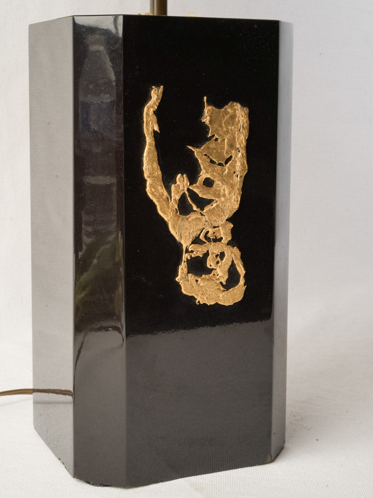 1970s French Modernist Table Lamp in Black Lacquer and Gilded Bronze - 24¾"