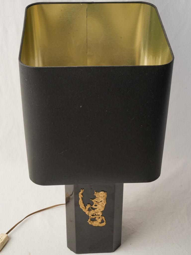1970s French Modernist Table Lamp in Black Lacquer and Gilded Bronze - 24¾"