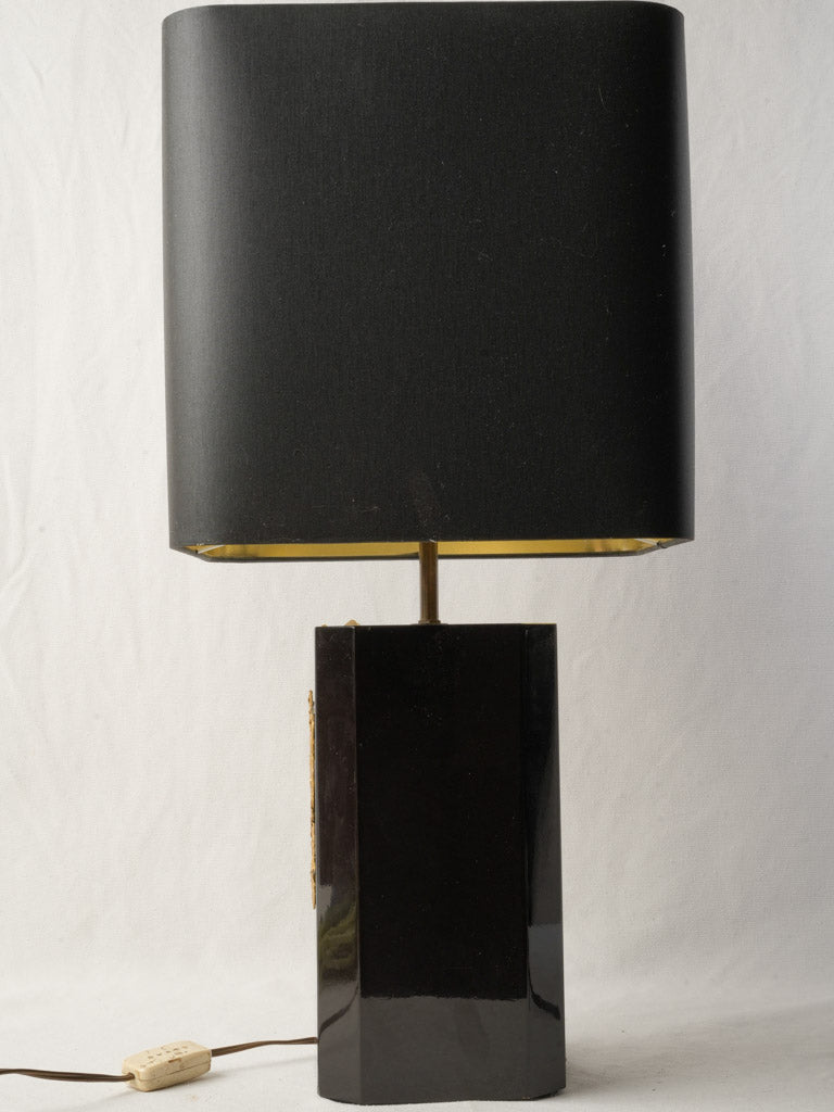 1970s French Modernist Table Lamp in Black Lacquer and Gilded Bronze - 24¾"