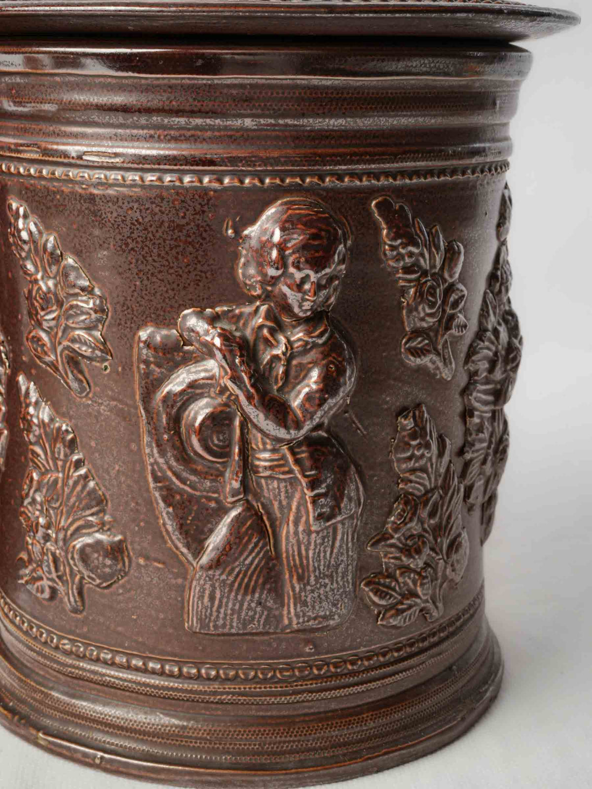 Pair of 19th-Century French Stoneware Tobacco Jars w/ Neoclassical Relief Decoration - 9¾"