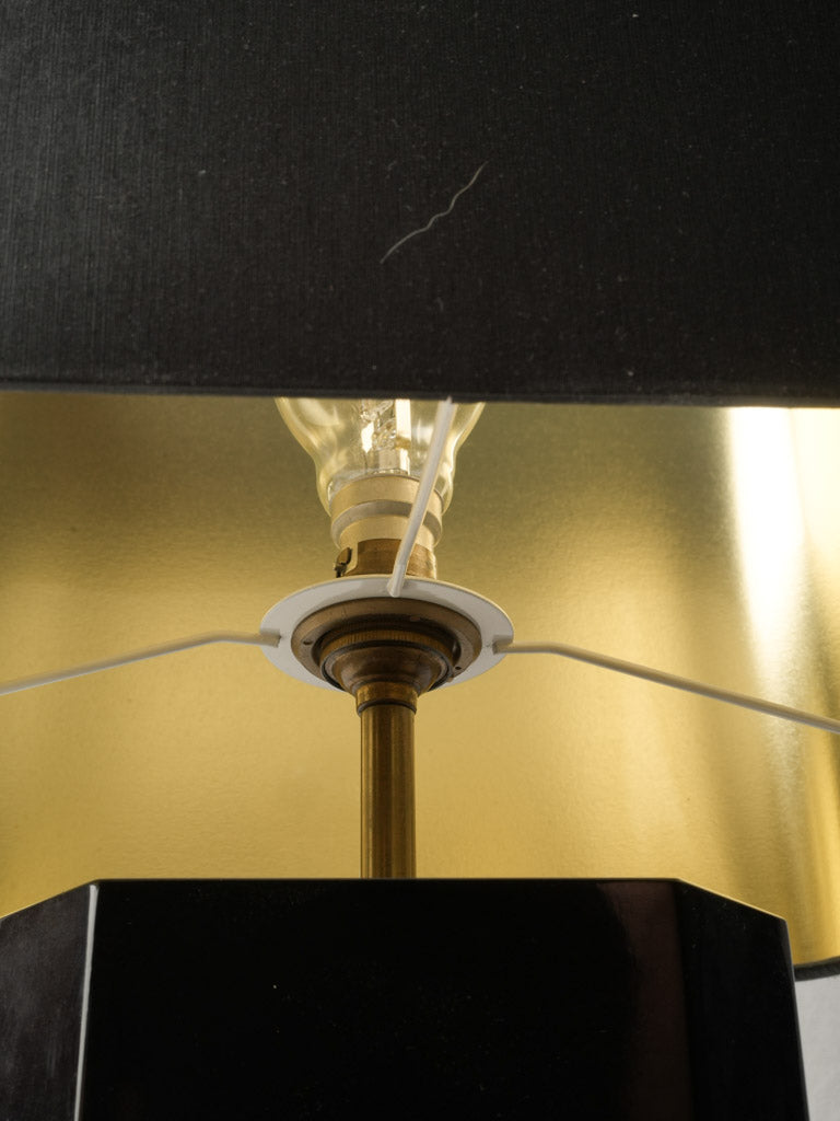 1970s French Modernist Table Lamp in Black Lacquer and Gilded Bronze - 24¾"