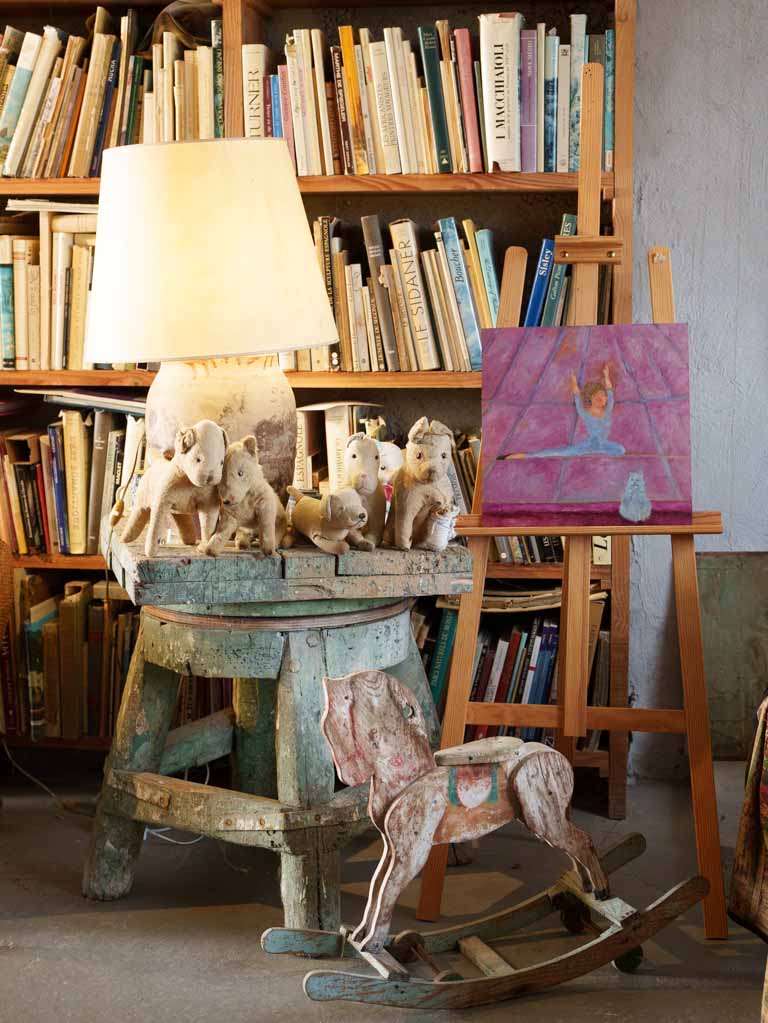 Whimsical modern art featuring a cat.