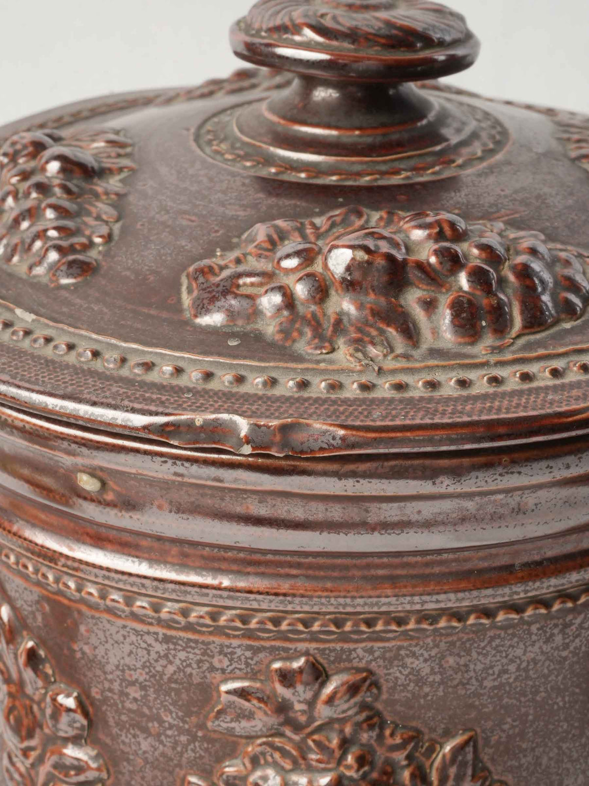 Pair of 19th-Century French Stoneware Tobacco Jars w/ Neoclassical Relief Decoration - 9¾"