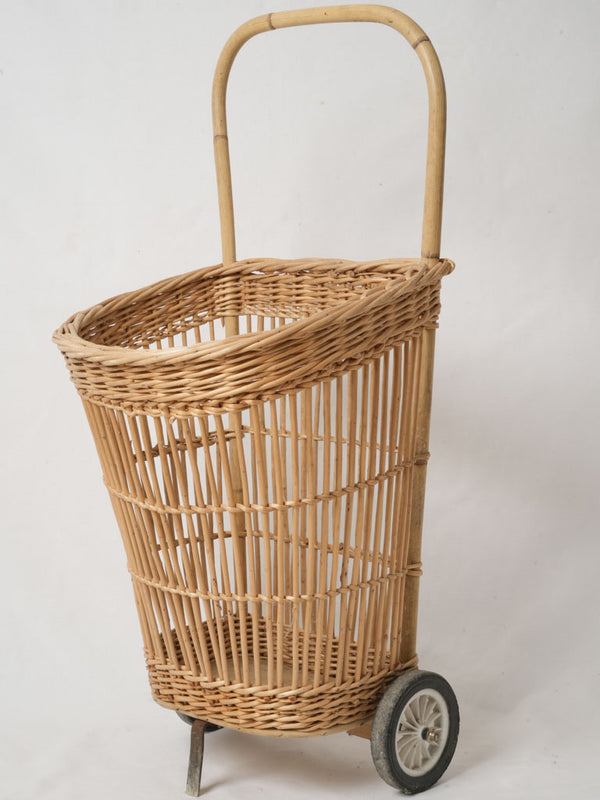 Vintage woven wicker market trolley